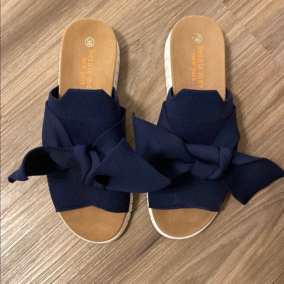 bernie mev. Shoes - Bernie Mev Knit Freesia Slide‎ Navy Sandals with Bow